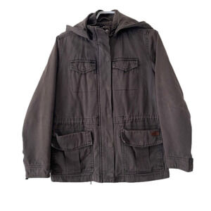 𝅺WOMEN'S Roots spring/fall jacket distressed grey buffalo check upper liner.